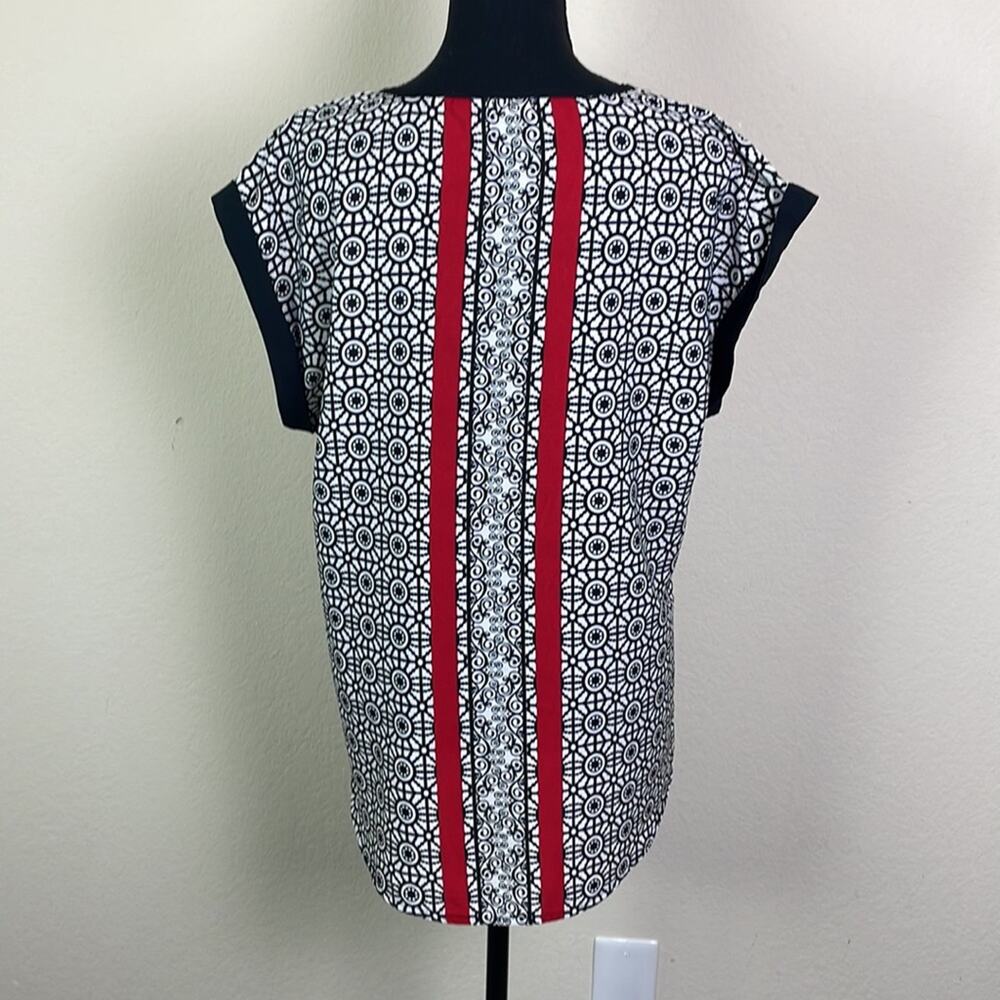 Antilia Femme center stripe cap sleeve blouse women's L - Picture 4 of 12